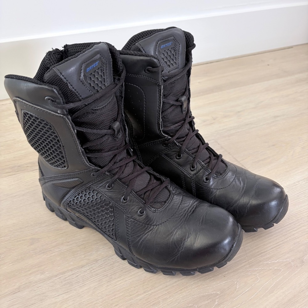 Bates E07008 Strike 8 Inch Side Zip Tactical Boots Mens 13 Black Leather Nylon